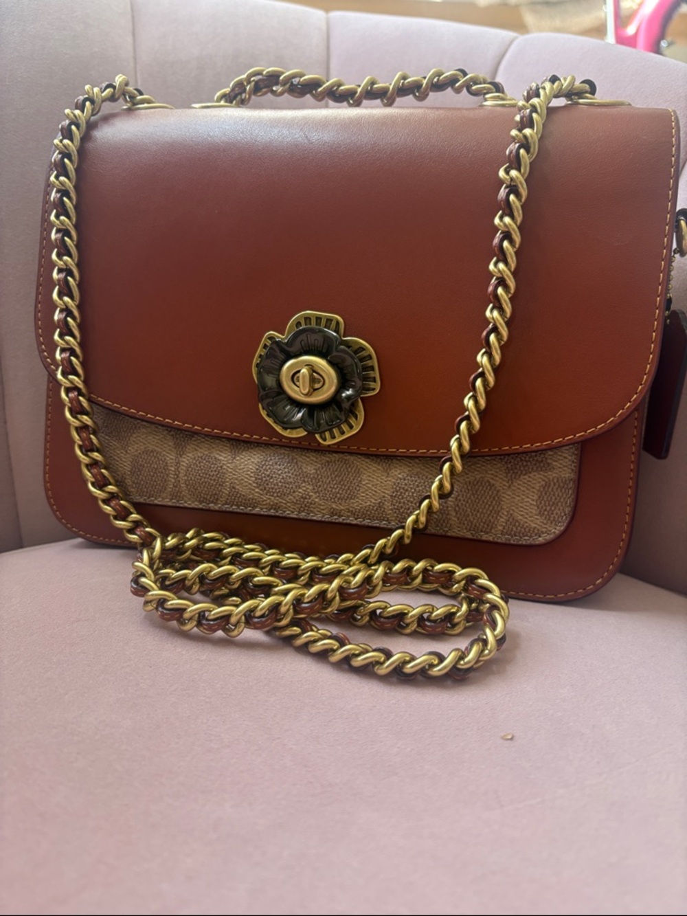 Coach Madison shoulder bag in signature canvas brass/tan rust